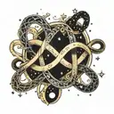 infinity symbol intertwined with stars scattered tattoo design idea