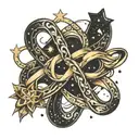 infinity symbol intertwined with stars scattered tattoo design idea