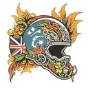 Hawaiian flag and ikaika helmet engulfed in flames tattoo design idea