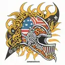 Hawaiian flag and ikaika helmet engulfed in flames tattoo design idea