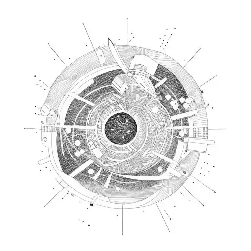 Microscopic organisms playing instruments in space tattoo design idea