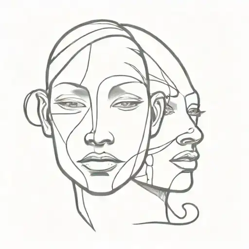 face and mask split in half tattoo design idea