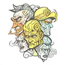 fake faces overlapping to make tattoo design idea