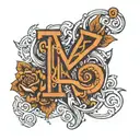 overlapping letter CAELUM tattoo design idea