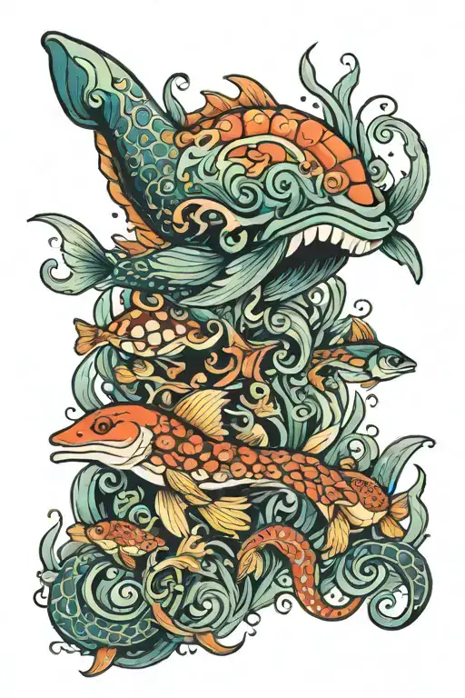 sea creatures tattoo design idea