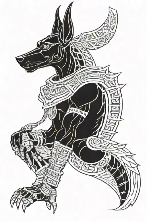 anubis pov from left side,with full gear and very black anything tattoo design idea