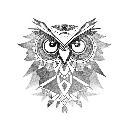 owl with elephants  tattoo design idea