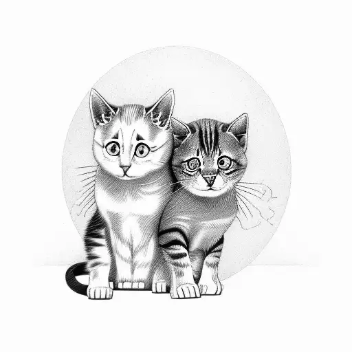 Two cats, one is gray brindle, affectionate and plump. The other is white with black, fancy and elusive. tattoo design idea
