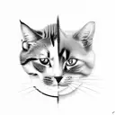 Two cats, one is gray brindle, affectionate and plump. The other is white with black, fancy and elusive. tattoo design idea