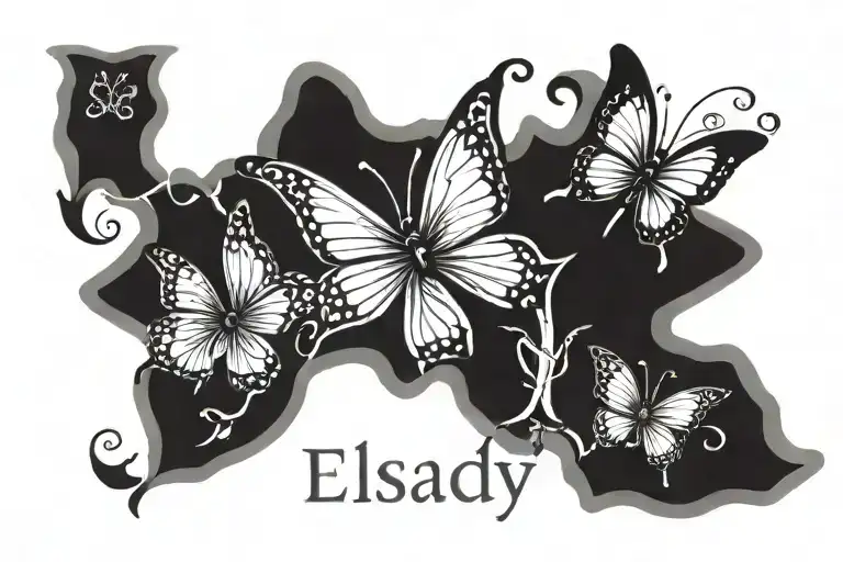 the name "elsaeidy" with butterflies surrounding tattoo design idea
