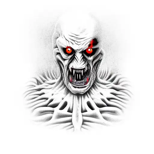 Horror movie monster emerging from a coffin tattoo design idea