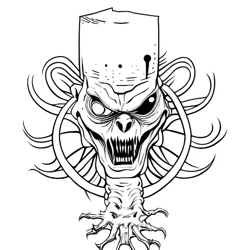 Horror movie monster emerging from a coffin tattoo design idea