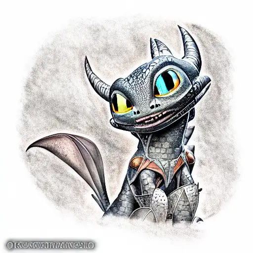 character from How to Train Your Dragon, Toothless, Kind, colored, symmetric tattoo design idea