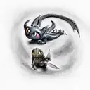 character from How to Train Your Dragon, Toothless, Kind, colored tattoo design idea