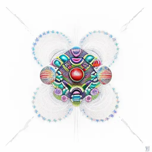 A vibrant and intricate tattoo design featuring a cluster of rocks and gems forming the shape of a ladybug, with delicate details and vivid colors. tattoo design idea