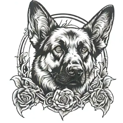 German Sheperd and death angel tattoo design idea