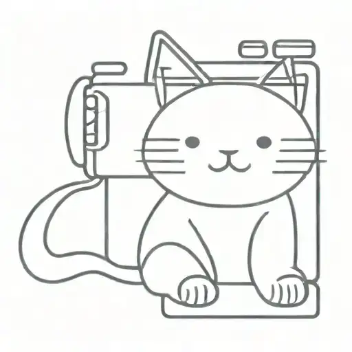 A minimalist tattoo of a lucky cat with a camera  tattoo design idea