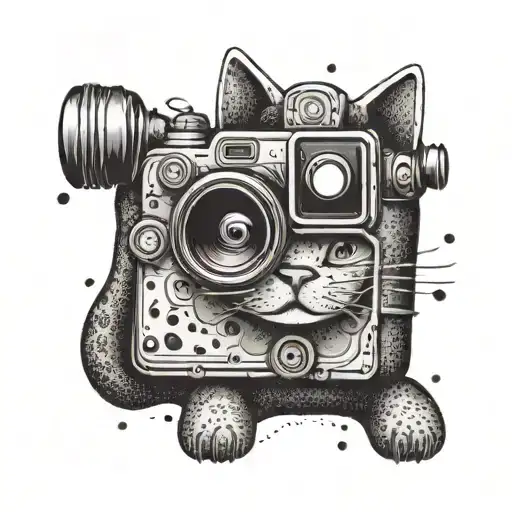 A minimalist tattoo of a lucky cat with a camera  tattoo design idea