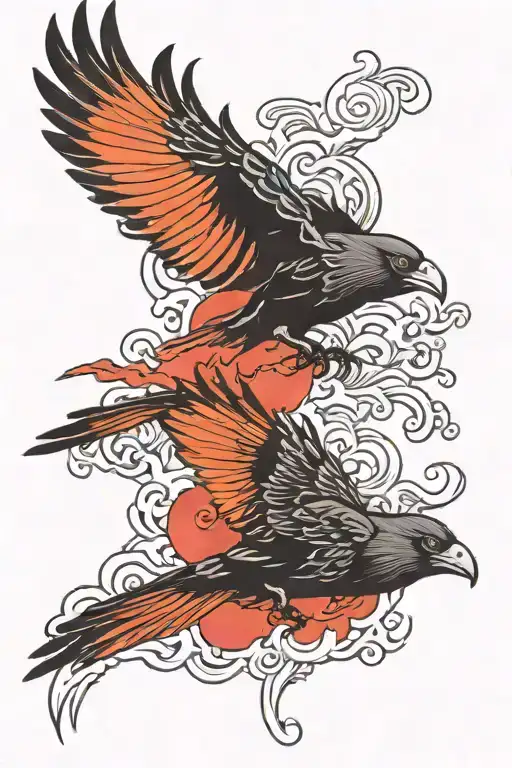 Japanese crows flying down my arm sleeve tattoo tattoo design idea
