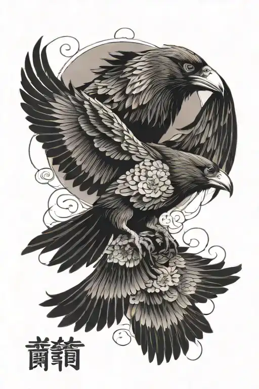 japanese crows flying down the arm with eyes filling the gaps tattoo design idea
