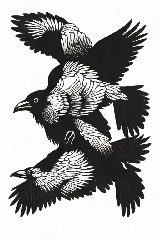 Japanese crows separately flying tattoo design idea