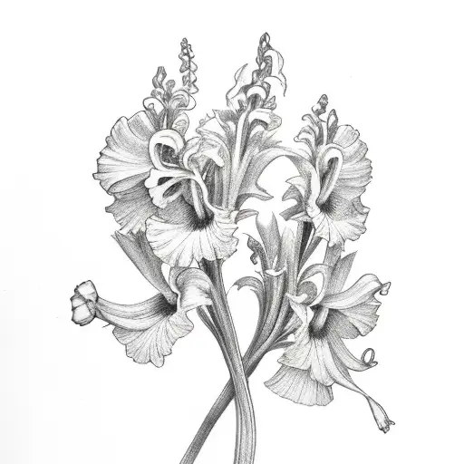 gladiolus, Daisy, two delphinium, Lilly of the valley tattoo design idea