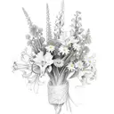 bouquet, one gladiolus, one Daisy, two delphinium, one Lilly of the valley tattoo design idea