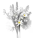 bouquet, one gladiolus, one Daisy, two delphinium, one Lilly of the valley tattoo design idea