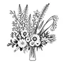 flower bouquet, gladiolus, Daisy, two delphinium, Lilly of the valley tattoo design idea
