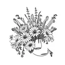 flower bouquet, gladiolus, Daisy, two delphinium, Lilly of the valley tattoo design idea