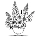 flower bouquet, gladiolus, Daisy, two delphinium, Lilly of the valley tattoo design idea