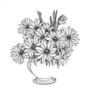 flower bouquet, gladiolus, Daisy, two delphinium, Lilly of the valley tattoo design idea