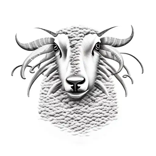A surreal scene of sheep, cows, and goats morphing into each other, symbolizing unity and diversity tattoo design idea