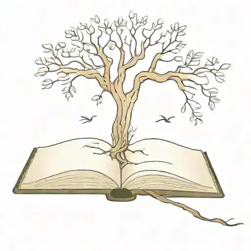 A minimalist tattoo of a book with a tree growing out of it, symbolizing knowledge and growth tattoo design idea