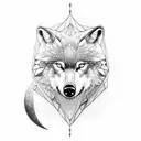 A Wolf, a Bear and a two crows in a Mystic forest with Moon  tattoo design idea