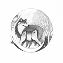 A Wolf, a Bear and a two crows in a Mystic forest with Moon  tattoo design idea