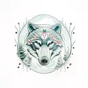 A Wolf, a Bear and a two crow in a Mystic forest with Moon  tattoo design idea