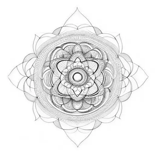 mandala and sacred geometry design in vertical way to display on leg in small size tattoo design idea