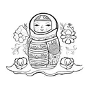 russian nesting doll with closed eyes and flowers tattoo design idea