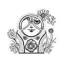 russian nesting doll with closed eyes and flowers tattoo design idea