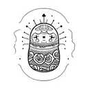 russian nesting doll with closed eyes and flowers tattoo design idea