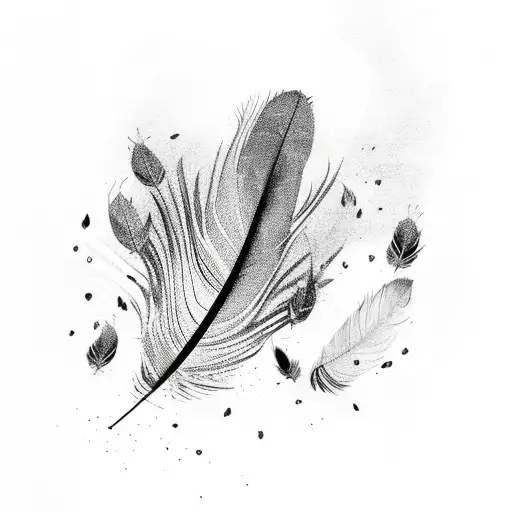 Feather falling black and white tattoo design idea