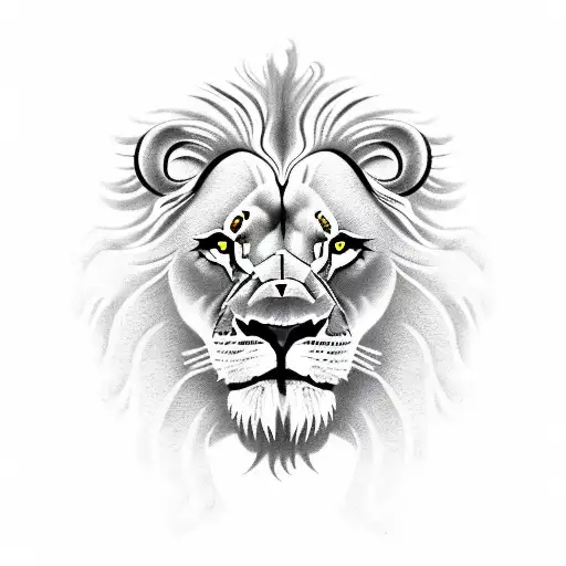 scary lion head with scars and the symbol of the cross on the left eye of the lion tattoo design idea
