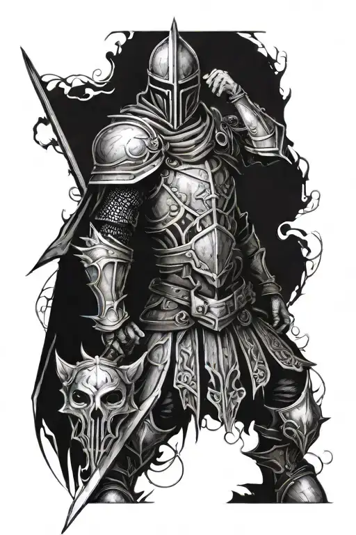 Dark Elden ring knight white eyes tattoo design idea