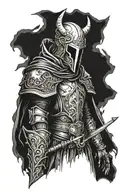 Dark Elden ring knight white eyes tattoo design idea