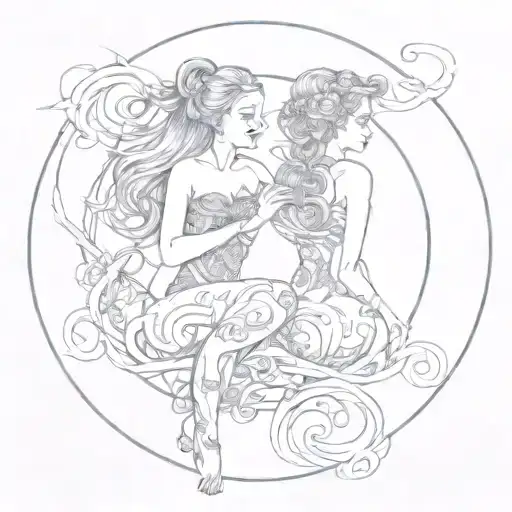 best friends, back to back, weaving reality, bonded by Aquarius and synchronicities, telepathy, infinity symbol  tattoo design idea