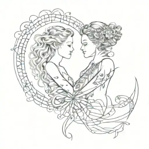 best friends, back to back, weaving reality, bonded by Aquarius and synchronicities, telepathy, infinity symbol  tattoo design idea