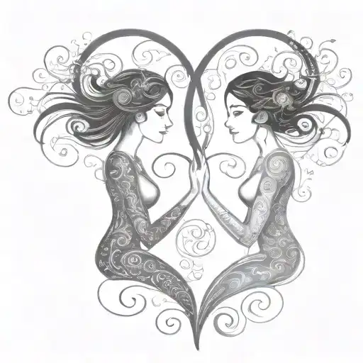 2 best friends dark hair facing each other, soul mates, Aquarius, infinity sign, synchronicity  tattoo design idea