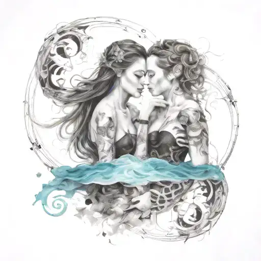 best friends, back to back, weaving reality, bonded by Aquarius and synchronicities, telepathy, infinity symbol  tattoo design idea