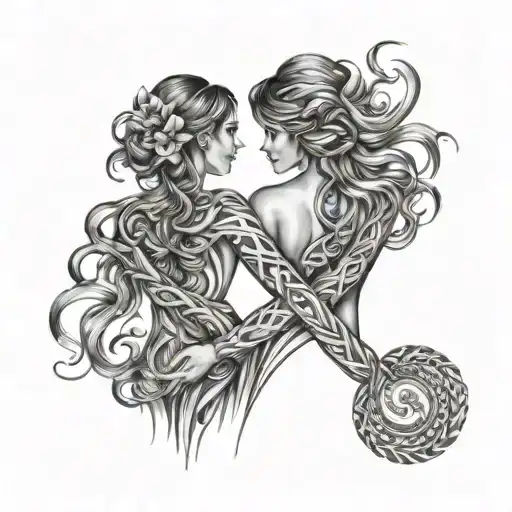 best friends, back to back, weaving reality, bonded by Aquarius and synchronicities, telepathy, infinity symbol  tattoo design idea